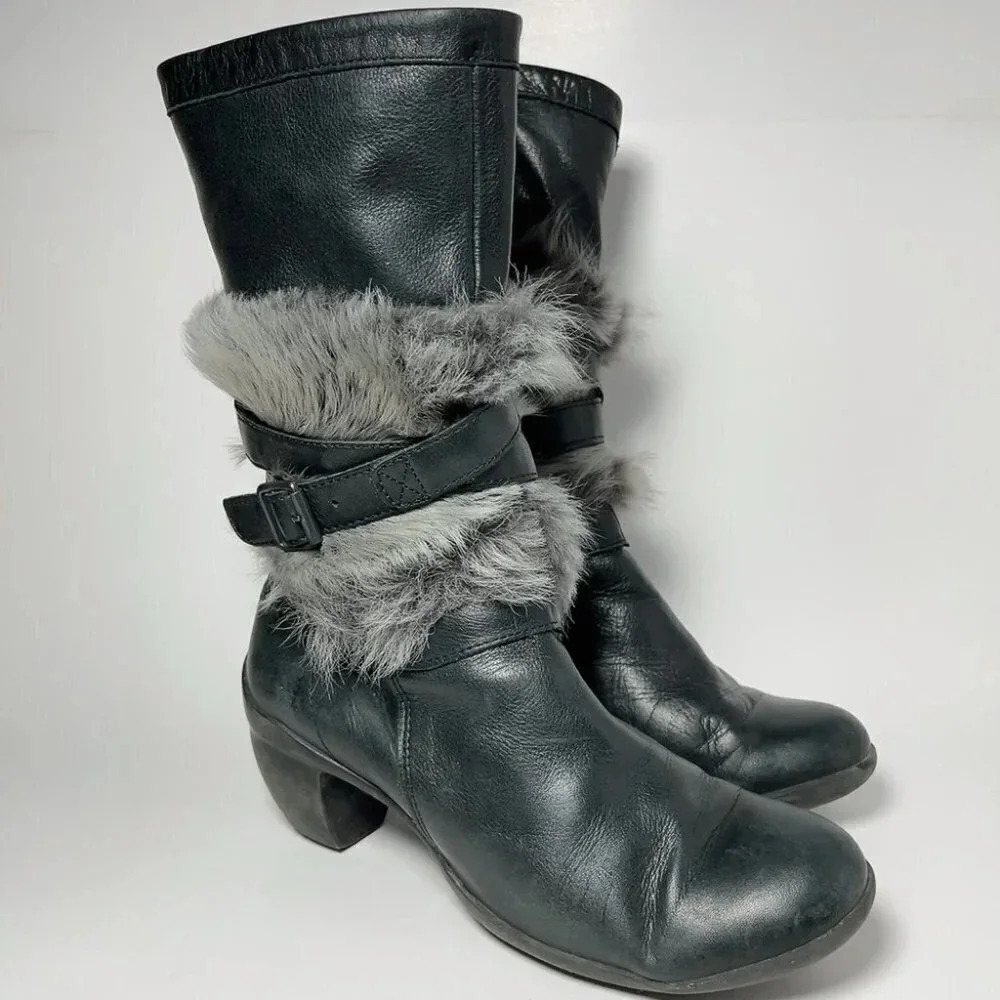 Pataugas  Fur Shorty Black Leather Boots